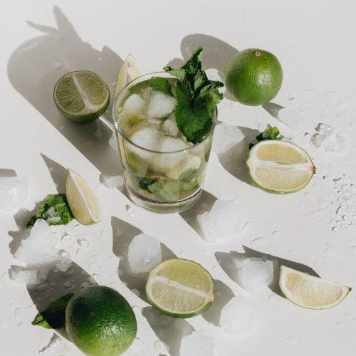 photo of glass with mint leaves